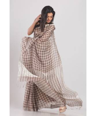 Multicolor Checkered Linen Handloom Saree 2