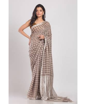 Multicolor Checkered Linen Handloom Saree 4