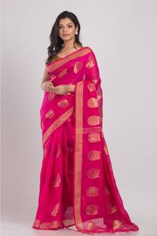 All Over Jecquard Jori Work Pink Handloom Saree