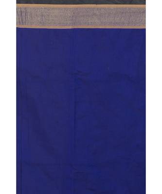 Blue Blended Cotton Handloom Saree Golden Pallu 3