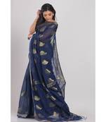 All Over Jecquard Jori Work Navy Blue Handloom Saree