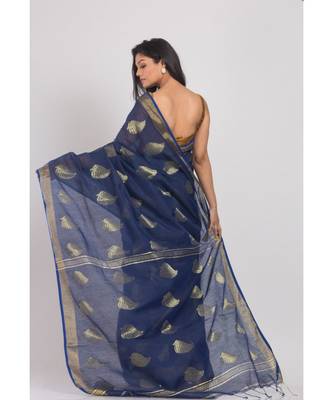 All Over Jecquard Jori Work Navy Blue Handloom Saree 2