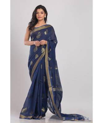 All Over Jecquard Jori Work Navy Blue Handloom Saree 4