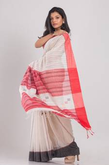 Allover Kantha Work Off White Handloom Saree