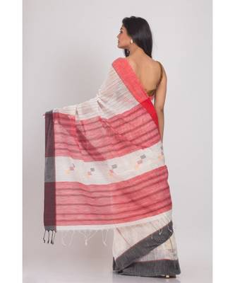 Allover Kantha Work Off White Handloom Saree 2