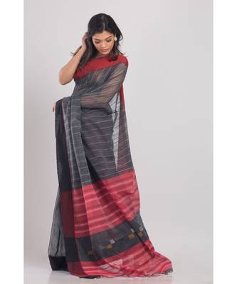 Allover Kantha Work Black Handloom Saree 1