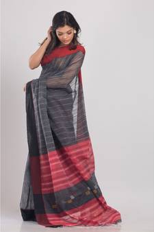 Allover Kantha Work Black Handloom Saree