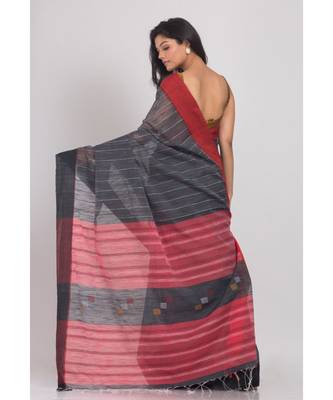 Allover Kantha Work Black Handloom Saree 2
