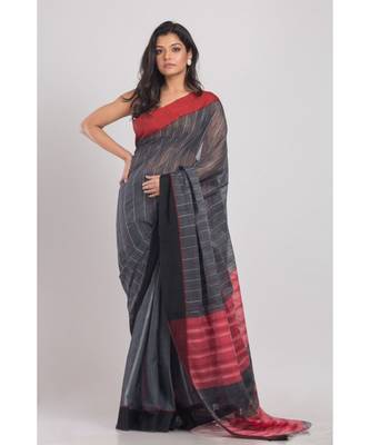Allover Kantha Work Black Handloom Saree 4