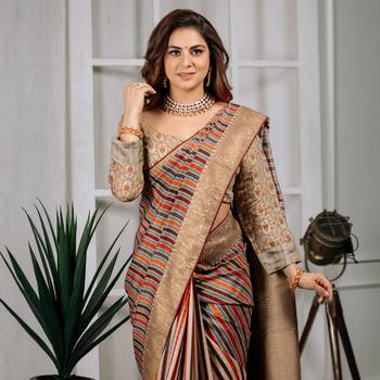 Shraddha arya multicolor woven tussar_silk saree with blouse 7
