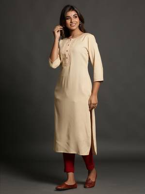 Beige plain rayon ethnic-kurtis 2