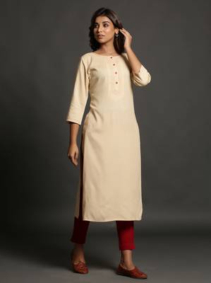 Beige plain rayon ethnic-kurtis 3