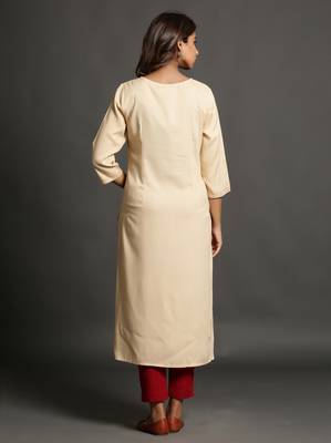 Beige plain rayon ethnic-kurtis 4