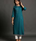 Teal plain rayon ethnic-kurtis