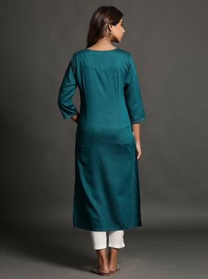 Teal plain rayon ethnic-kurtis 4