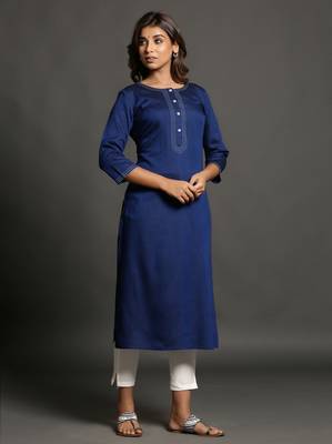 Blue plain rayon ethnic-kurtis 3