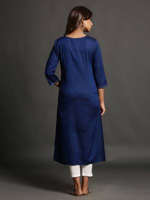 Blue plain rayon ethnic-kurtis 4