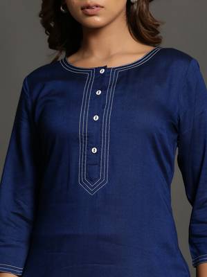 Blue plain rayon ethnic-kurtis 5