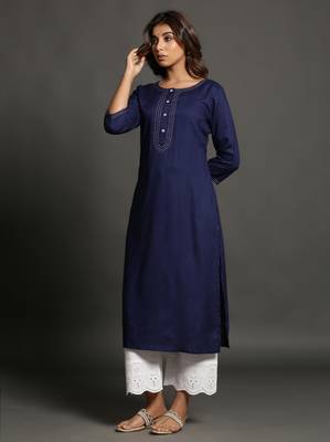 Navy-blue plain rayon ethnic-kurtis 1