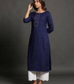 Navy-blue plain rayon ethnic-kurtis
