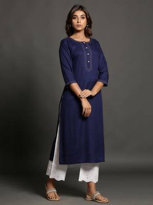 Navy-blue plain rayon ethnic-kurtis 3