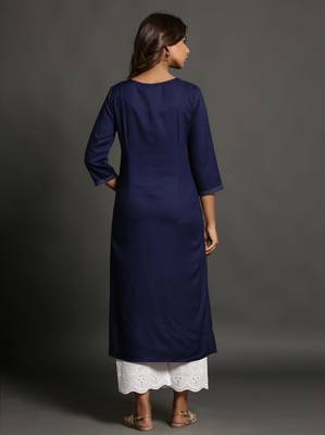 Navy-blue plain rayon ethnic-kurtis 4