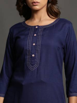 Navy-blue plain rayon ethnic-kurtis 5