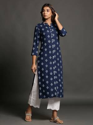 Navy-blue printed rayon ethnic-kurtis 1