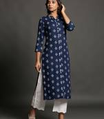 Navy-blue printed rayon ethnic-kurtis