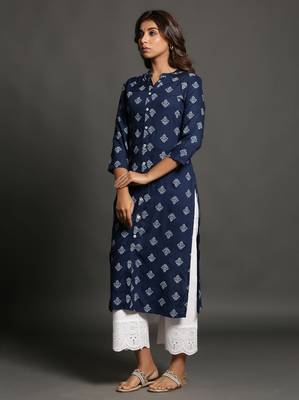 Navy-blue printed rayon ethnic-kurtis 3