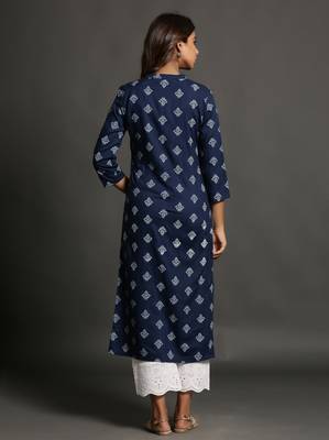 Navy-blue printed rayon ethnic-kurtis 4