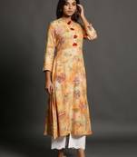 Orange printed rayon ethnic-kurtis