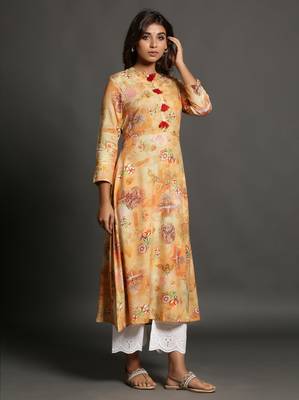 Orange printed rayon ethnic-kurtis 2