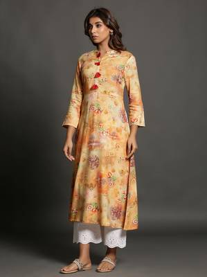 Orange printed rayon ethnic-kurtis 3