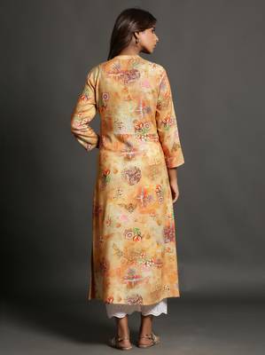 Orange printed rayon ethnic-kurtis 4