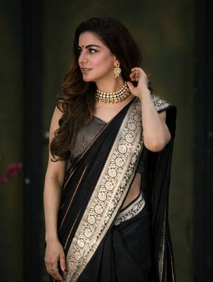 Shraddha Arya Designer Black woven art silk saree with blouse 7