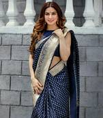 Shraddha Arya Designer Navy Blue Party Wear Silk Saree