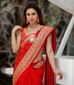 Shraddha Arya Designer Red woven art silk saree with blouse