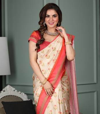 Shraddha arya Cream woven silk blend saree with blouse 1