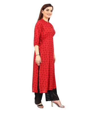  Red printed rayon long-kurtis 4
