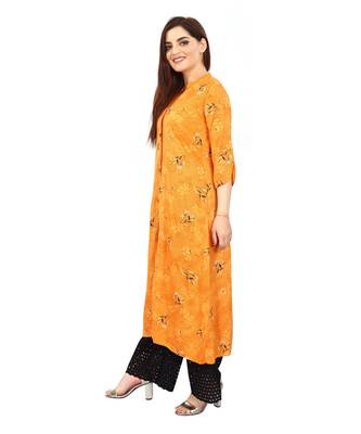  Orange printed rayon long-kurtis 3