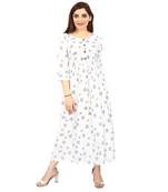  White printed rayon long-kurtis