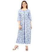  Light-blue printed rayon long-kurtis