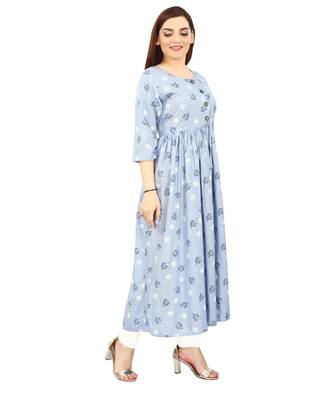  Light-blue printed rayon long-kurtis 4