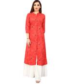  Red printed rayon long-kurtis