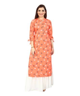  Peach printed rayon long-kurtis 1