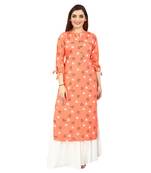  Peach printed rayon long-kurtis
