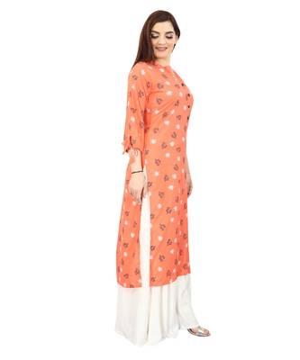  Peach printed rayon long-kurtis 4