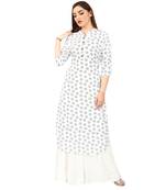  White printed rayon long-kurtis