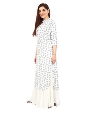  White printed rayon long-kurtis 3